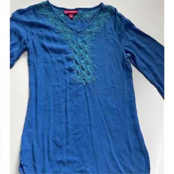 LILLY PULITZER for Target Top Size XS Blue Half Sleeve Embroidered Tunic Boho - Picture 2 of 3